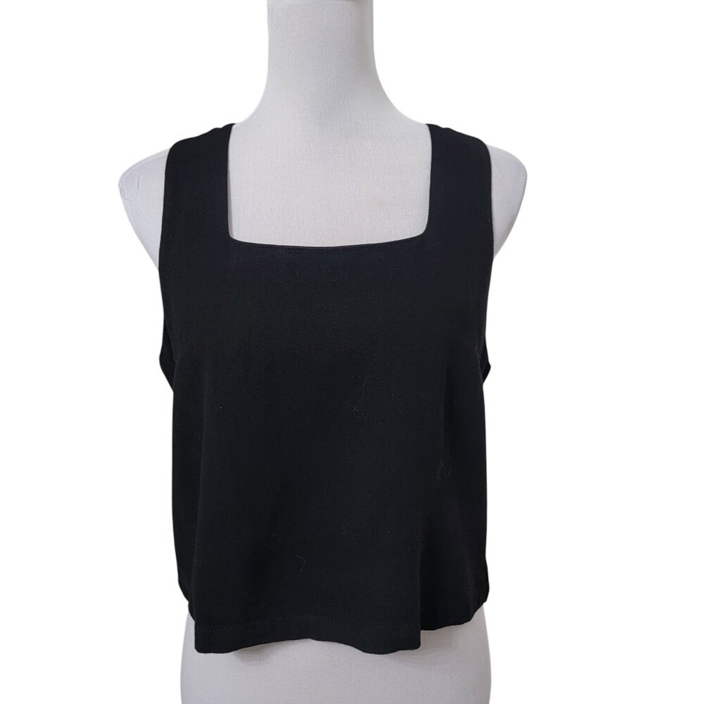 Automet Size S Black Linen Blend Square Neck Sleeveless Tank Top, NEW with Tag
